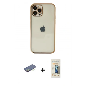 MARSİLYAN™- iPhone 12 Pro Kılıf Vadi Minimal - Siyah 6D Mat Seramik Hayalet Nano Ekran Koruyucu + Renkli Kamera Lens Koruma Cam - YL