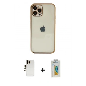 MARSİLYAN™- iPhone 12 Pro Kılıf Vadi Minimal - Siyah Polymer Nano Ekran Koruyucu + Shine Kamera Lens - GD