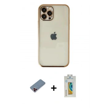 MARSİLYAN™- iPhone 12 Pro Kılıf Vadi Minimal - Siyah Polymer Nano Ekran Koruyucu + Metal Kamera Lens Koruma Cam - KI