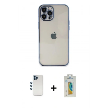 MARSİLYAN™- iPhone 12 Pro Kılıf Vadi Minimal - Siyah Polymer Nano Ekran Koruyucu + Shine Kamera Lens - MI