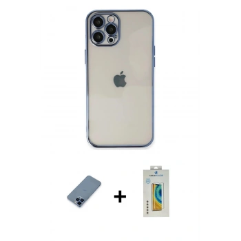 MARSİLYAN™- iPhone 12 Pro Kılıf Vadi Minimal - Siyah Polymer Nano Ekran Koruyucu + Metal Kamera Lens Koruma Cam - MI