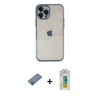 MARSİLYAN™- iPhone 12 Pro Kılıf Vadi Minimal - Siyah Polymer Nano Ekran Koruyucu + Metal Kamera Lens Koruma Cam - MR