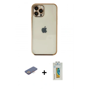 MARSİLYAN™- iPhone 12 Pro Kılıf Vadi Minimal - Siyah Polymer Nano Ekran Koruyucu + Renkli Kamera Lens Koruma Cam - PE