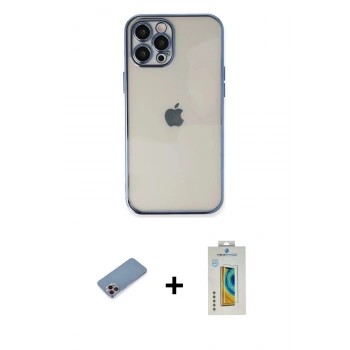 MARSİLYAN™- iPhone 12 Pro Kılıf Vadi Minimal - Siyah Polymer Nano Ekran Koruyucu + Shine Kamera Lens Koruma Cam - PE