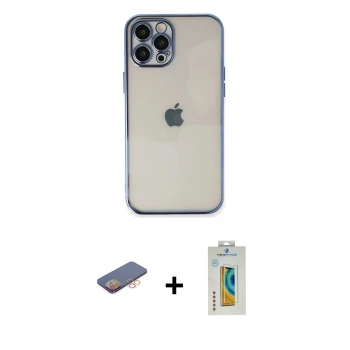 MARSİLYAN™- iPhone 12 Pro Kılıf Vadi Minimal - Siyah Polymer Nano Ekran Koruyucu + Renkli Kamera Lens Koruma Cam - TU