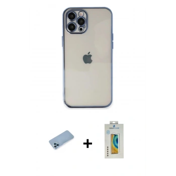 MARSİLYAN™- iPhone 12 Pro Kılıf Vadi Minimal - Siyah Polymer Nano Ekran Koruyucu + Shine Kamera Lens Koruma Cam - MI