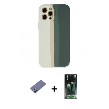 MARSİLYAN™- iPhone 12 Pro Kılıf Yadigar Çizgi - Şeffaf 360 Full Body Arka Koruyucu + Metal Kamera Lens Koruma Cam - GD