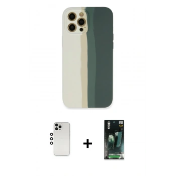MARSİLYAN™- iPhone 12 Pro Kılıf Yadigar Çizgi - Şeffaf 360 Full Body Arka Koruyucu + Shine Kamera Lens - GS