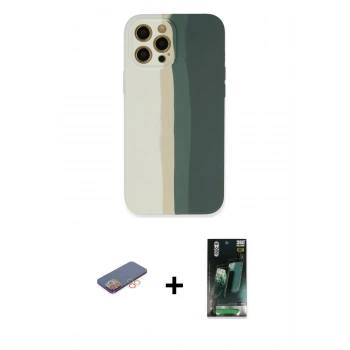 MARSİLYAN™- iPhone 12 Pro Kılıf Yadigar Çizgi - Şeffaf 360 Full Body Arka Koruyucu + Renkli Kamera Lens Koruma Cam - TU