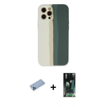 MARSİLYAN™- iPhone 12 Pro Kılıf Yadigar Çizgi - Şeffaf 360 Full Body Arka Koruyucu + Shine Kamera Lens Koruma Cam - MI