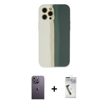 MARSİLYAN™- iPhone 12 Pro Kılıf Yadigar Çizgi - Şeffaf Uv Polymer Nano Ekran Koruyucu + Neon Fosforlu Kamera Lens - BZ
