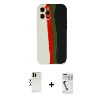 MARSİLYAN™- iPhone 12 Pro Kılıf Yadigar Çizgi - Şeffaf Uv Polymer Nano Ekran Koruyucu + Shine Kamera Lens - GD
