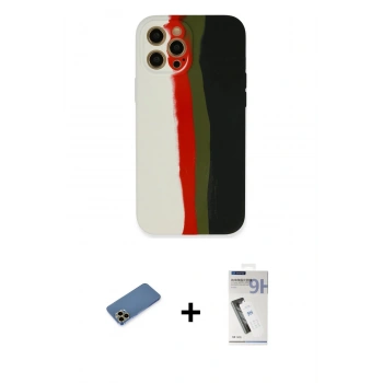 MARSİLYAN™- iPhone 12 Pro Kılıf Yadigar Çizgi - Şeffaf Uv Polymer Nano Ekran Koruyucu + Shine Kamera Lens Koruma Cam - GD