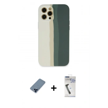 MARSİLYAN™- iPhone 12 Pro Kılıf Yadigar Çizgi - Şeffaf Uv Polymer Nano Ekran Koruyucu + Metal Kamera Lens Koruma Cam - MI