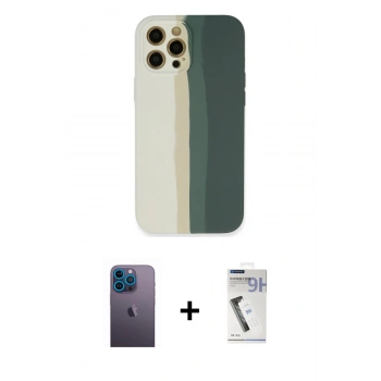 MARSİLYAN™- iPhone 12 Pro Kılıf Yadigar Çizgi - Şeffaf Uv Polymer Nano Ekran Koruyucu + Neon Fosforlu Kamera Lens - MI