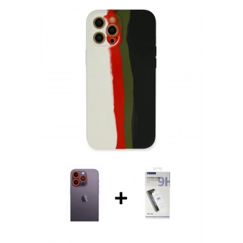 MARSİLYAN™- iPhone 12 Pro Kılıf Yadigar Çizgi - Şeffaf Uv Polymer Nano Ekran Koruyucu + Neon Fosforlu Kamera Lens - TU