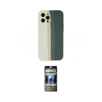 MARSİLYAN™- iPhone 12 Pro Kılıf Yadigar Çizgi - Siyah 34D Hayalet Izgaralı Cam