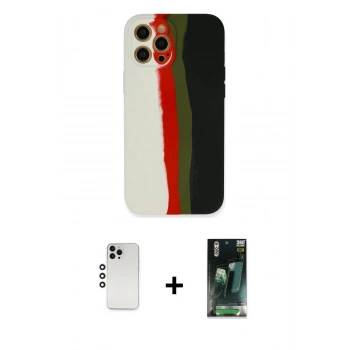 MARSİLYAN™- iPhone 12 Pro Kılıf Yadigar Çizgi - Siyah 360 Mat Full Body Arka Koruyucu + Shine Kamera Lens - GS