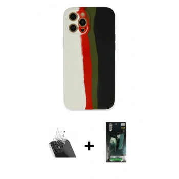 MARSİLYAN™- iPhone 12 Pro Kılıf Yadigar Çizgi - Siyah 360 Mat Full Body Arka Koruyucu + Kamera Lens Koruma Cam - SF
