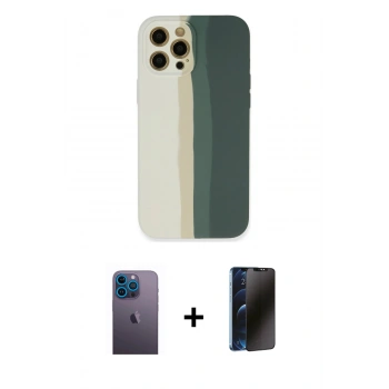 MARSİLYAN™- iPhone 12 Pro Kılıf Yadigar Çizgi - Siyah 3D Antistatik Hayalet Cam Ekran Koruyucu + Neon Fosforlu Kamera Lens - MI