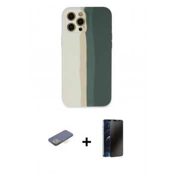 MARSİLYAN™- iPhone 12 Pro Kılıf Yadigar Çizgi - Siyah 3D Antistatik Hayalet Cam Ekran Koruyucu + Renkli Kamera Lens Koruma Cam - SI