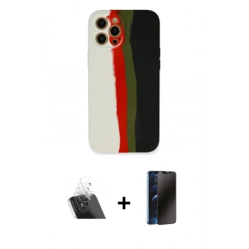 MARSİLYAN™- iPhone 12 Pro Kılıf Yadigar Çizgi - Siyah 3D Antistatik Hayalet Cam Ekran Koruyucu + Kamera Lens Koruma Cam - SF