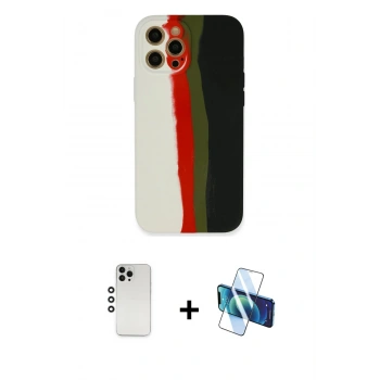 MARSİLYAN™- iPhone 12 Pro Kılıf Yadigar Çizgi - Siyah 3D Antistatik Seramik Nano Ekran Koruyucu + Shine Kamera Lens - GS