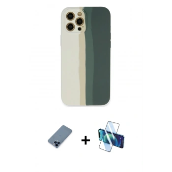 MARSİLYAN™- iPhone 12 Pro Kılıf Yadigar Çizgi - Siyah 3D Antistatik Seramik Nano Ekran Koruyucu + Metal Kamera Lens Koruma Cam - MI