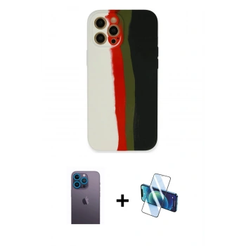 MARSİLYAN™- iPhone 12 Pro Kılıf Yadigar Çizgi - Siyah 3D Antistatik Seramik Nano Ekran Koruyucu + Neon Fosforlu Kamera Lens - MI