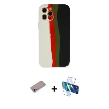 MARSİLYAN™- iPhone 12 Pro Kılıf Yadigar Çizgi - Siyah 3D Antistatik Seramik Nano Ekran Koruyucu + Shine Kamera Lens Koruma Cam - SABE