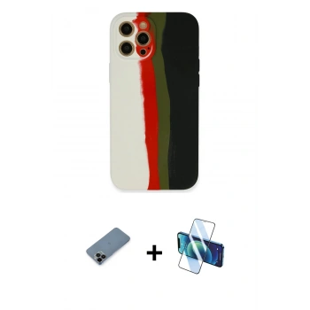 MARSİLYAN™- iPhone 12 Pro Kılıf Yadigar Çizgi - Siyah 3D Antistatik Seramik Nano Ekran Koruyucu + Shine Kamera Lens Koruma Cam - SH