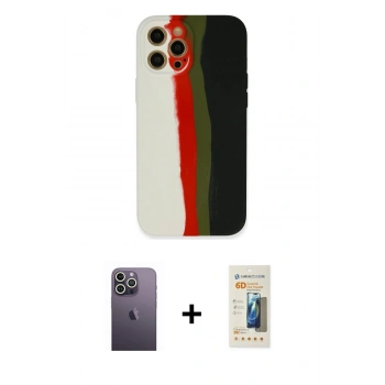 MARSİLYAN™- iPhone 12 Pro Kılıf Yadigar Çizgi - Siyah 6D Mat Seramik Hayalet Nano Ekran Koruyucu + Neon Fosforlu Kamera Lens - BZ