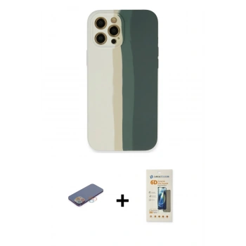 MARSİLYAN™- iPhone 12 Pro Kılıf Yadigar Çizgi - Siyah 6D Mat Seramik Hayalet Nano Ekran Koruyucu + Renkli Kamera Lens Koruma Cam - PE