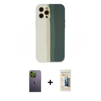 MARSİLYAN™- iPhone 12 Pro Kılıf Yadigar Çizgi - Siyah 6D Mat Seramik Hayalet Nano Ekran Koruyucu + Neon Fosforlu Kamera Lens - YL