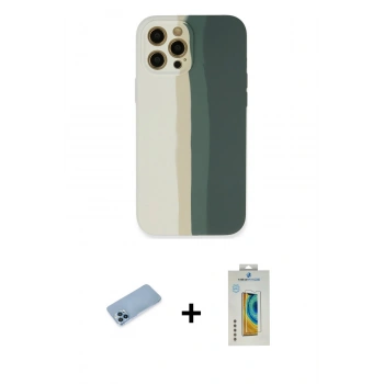 MARSİLYAN™- iPhone 12 Pro Kılıf Yadigar Çizgi - Siyah Polymer Nano Ekran Koruyucu + Shine Kamera Lens Koruma Cam - MI