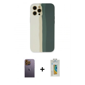 MARSİLYAN™- iPhone 12 Pro Kılıf Yadigar Çizgi - Siyah Polymer Nano Ekran Koruyucu + Neon Fosforlu Kamera Lens - SI
