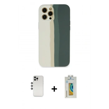 MARSİLYAN™- iPhone 12 Pro Kılıf Yadigar Çizgi - Siyah Polymer Nano Ekran Koruyucu + Shine Kamera Lens - GS