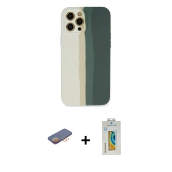 MARSİLYAN™- iPhone 12 Pro Kılıf Yadigar Çizgi - Siyah Polymer Nano Ekran Koruyucu + Renkli Kamera Lens Koruma Cam - TU