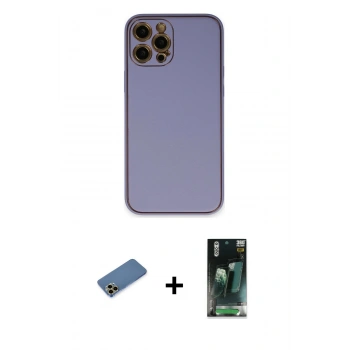 MARSİLYAN™- iPhone 12 Pro Kılıf Yadigar Klasik - Şeffaf 360 Full Body Arka Koruyucu + Shine Kamera Lens Koruma Cam - GD