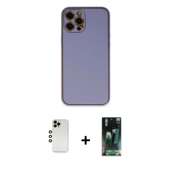 MARSİLYAN™- iPhone 12 Pro Kılıf Yadigar Klasik - Şeffaf 360 Full Body Arka Koruyucu + Shine Kamera Lens - GD