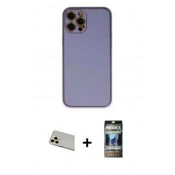 MARSİLYAN™- iPhone 12 Pro Kılıf Yadigar Klasik - Siyah 34D Hayalet Izgaralı Cam + Rainbow Kamera Lens Koruma Cam - GD