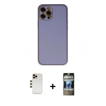MARSİLYAN™- iPhone 12 Pro Kılıf Yadigar Klasik - Siyah 34D Hayalet Izgaralı Cam + Shine Kamera Lens - GD