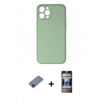 MARSİLYAN™- iPhone 12 Pro Kılıf Yadigar Klasik - Siyah 34D Hayalet Izgaralı Cam + Metal Kamera Lens Koruma Cam - KI