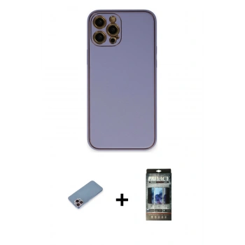 MARSİLYAN™- iPhone 12 Pro Kılıf Yadigar Klasik - Siyah 34D Hayalet Izgaralı Cam + Shine Kamera Lens Koruma Cam - PE