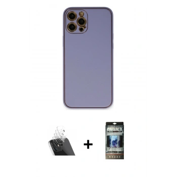 MARSİLYAN™- iPhone 12 Pro Kılıf Yadigar Klasik - Siyah 34D Hayalet Izgaralı Cam + Kamera Lens Koruma Cam - SF