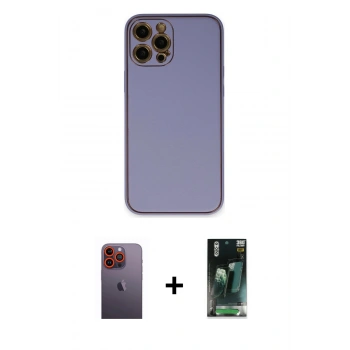 MARSİLYAN™- iPhone 12 Pro Kılıf Yadigar Klasik - Siyah 360 Mat Full Body Arka Koruyucu + Neon Fosforlu Kamera Lens - TU