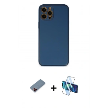 MARSİLYAN™- iPhone 12 Pro Kılıf Yadigar Klasik - Siyah 3D Antistatik Cam Ekran Koruyucu + Metal Kamera Lens Koruma Cam - KI