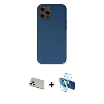 MARSİLYAN™- iPhone 12 Pro Kılıf Yadigar Klasik - Siyah 3D Antistatik Cam Ekran Koruyucu + Rainbow Kamera Lens Koruma Cam - GD