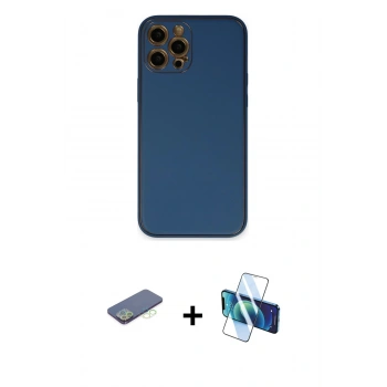 MARSİLYAN™- iPhone 12 Pro Kılıf Yadigar Klasik - Siyah 3D Antistatik Cam Ekran Koruyucu + Renkli Kamera Lens Koruma Cam - YL