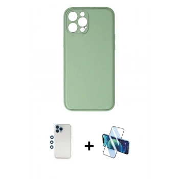 MARSİLYAN™- iPhone 12 Pro Kılıf Yadigar Klasik - Siyah 3D Antistatik Cam Ekran Koruyucu + Shine Kamera Lens - MI